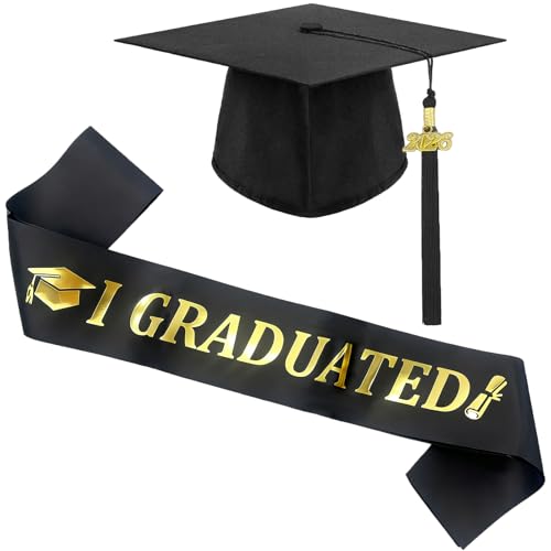Bachelor Hut Set Doktorhut mit Schärpe Verstellbar Abschluss Hut Schwarz Graduation Hat Quaste Datumsanhänger 2026 Abschluss Deko Studentenhut für Universität Abschluss Geschenk für Abschlussfeier