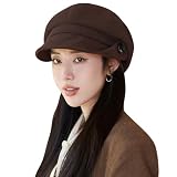 YUSSTAR Winter Soft Newsboy Caps Elastic Back Visor Cabbie Hats Beret with Brim Women (Button-Coffee)