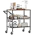 WDT 3 Tier Rolling Carts with Wheels, Heavy Duty Rolling Utility Cart with Wood Tabletop, Commercial Grade Metal Cart with Handle and Hooks, NSF Storage Serving Carts for Kitchen Island, Wood+Metal