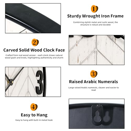 24-Inch Whitewashed Rustic Farmhouse Clock