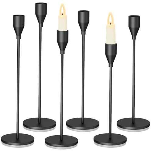 YELINTIAN Candlestick Holders of 6 Vintage Tall Taper Candlestick,Metal Taper Candle Holder for Home Wedding Table Mantel Centerpiece Anniversary Christmas Party Decor (Black - H13inch)