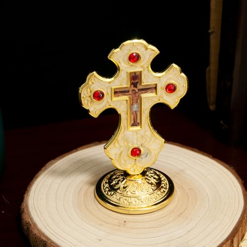 RZRHMUHN Cruz ortodoxa, cruz de metal, cruz de mesa ortodoxa oriental, decoração de casa de Jerusalé