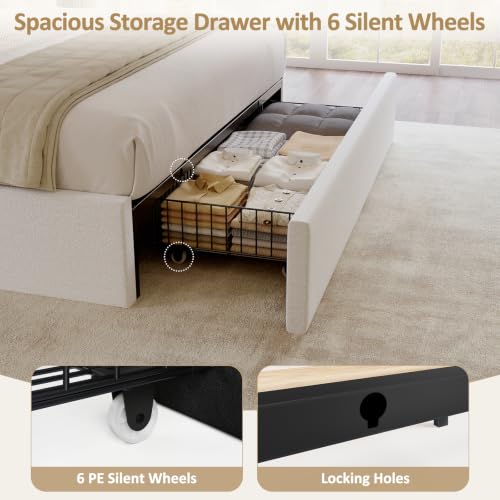 Queen Size Bed Frame with Large Storage Drawer and 55 Tall Wingback Headboard - Image 4