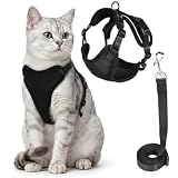 Aolso Harnais pour Chat avec Laisse, Anti éclatement Harnais Chaton, Filet Respirant Harnet, Chat Réglable Réfléchissant, Laisse 150cm, pour Promenade en Plein air, Noir, Taille M