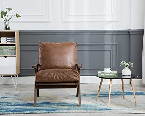 Cimota Faux Leather Accent Chair Mid Century Armchair Upholstered Comfy Modern Arm Chair With Removable Padded Cushion And Wood Frame For Living Room/Bedroom, Pu Retro Brown #TOP4