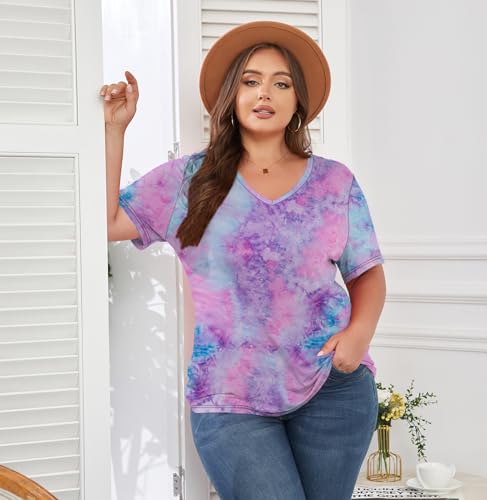 Image of ForHailey Women's Plus Size Short Sleeve Tee Shirt V Neck Basic Ladies Loose Fit T Shirt 1X-5X