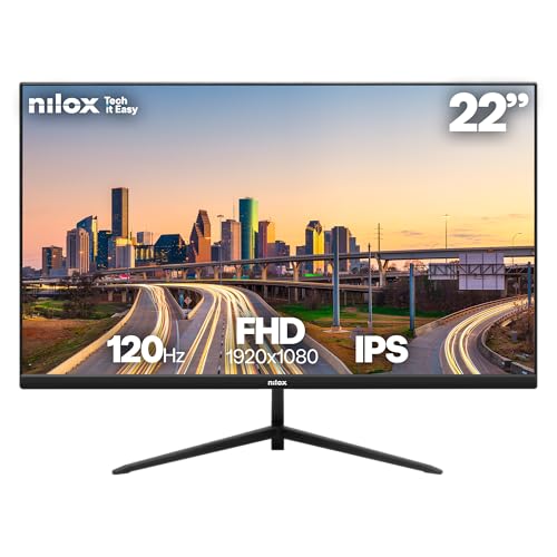 Nilox NXM22FHD1202 Monitor Gaming de 22'' IPS Full HD, Frecuencia de 120 Hz, Tiempo de Respuesta de 4 ms, Conexiones HDMI/VGA, Reducción de luz Azul, Soporte VESA 75×75 mm