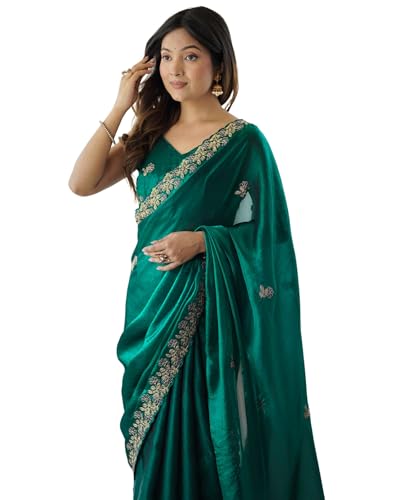 Image of SIRIL Women's Tissue Silk Sequence Embroidery Saree with Unstitched Blouse Piece