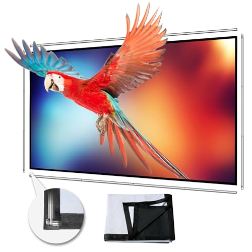 Foldable Projector Screen 70 inch with Lightweight Telescopic Pole Frame Wall Mounted Anti-Crease...