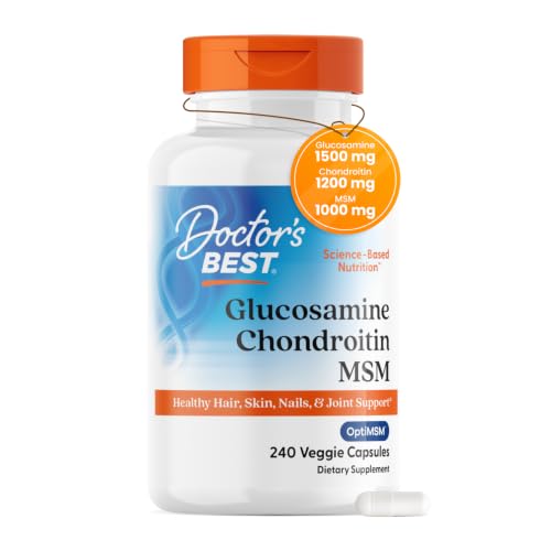 Doctor's BEST Glucosamine Chondroitin MSM - Joint Health Support Supplement for Women & Men, Nutritional Support for Joint Strength, Hair, Skin, & Nails, Gluten Free, Non GMO - 240 Capsules