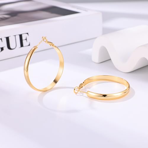 Image of Gold Hoop Earrings for Women with 925 Sterling Silver Post | Hypoallergenic Lightweight Thick Hoops Earrings for Women Trendy Jewelry Gift