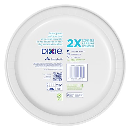 Dixie Large Paper Plates, 10 Inch, 204 Count, 2X Stronger*, Microwave-Safe, Soak-Proof, Cut Resistant, Disposable Plates For Everyday Breakfast, Lunch, & Dinner Meals - Image 8