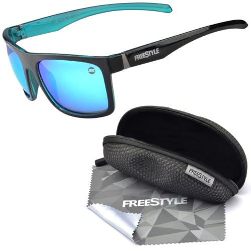 Spro Freestyle Sonnenbrille zum Raubfischangeln Sunglass Shades, Farbe:H20 - Rahmen außen schwarz & innen blau