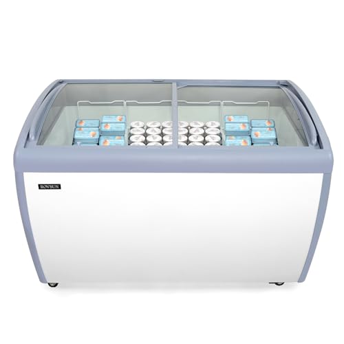 ROVSUN 12.7 Cu.Ft Commercial Ice Cream Freezer ETL NSF Certified, 50' Ice Cream Display Case Glass Top Chest Freezer w/LED Light 4 Removable Baskets Lockable Wheels Sliding Door for Store Supermaket