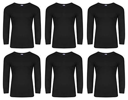 6 x Mens Thermal Long Johns Top Bottom Underwear Trousers T Shirt Set S M L XL (Black Full Sleeve, L)