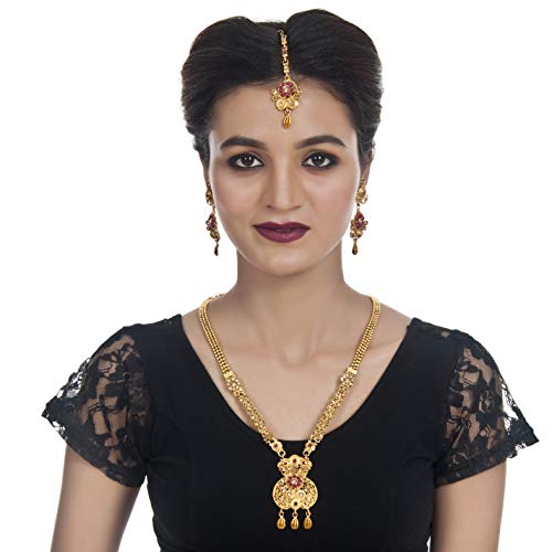 Image of Lucky Jewellery Designer Gold Plated Copper Stone Long Necklace Set for Girls & Women (430-G2SR-1083-PARENT)