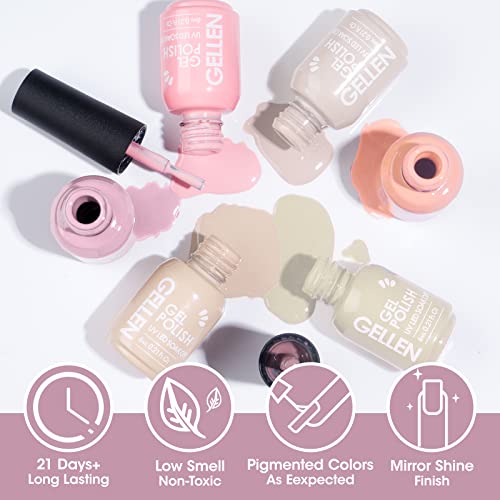 Gellen Gel Nail Polish Kit With U V Nail Light - 6 Colors Milky Jelly Gel Polish Set With 36W Nail Lamp, Gel Nail Polish Set Starter Kit Soak Of Nail Gel Kit Manicure Set #TOP7