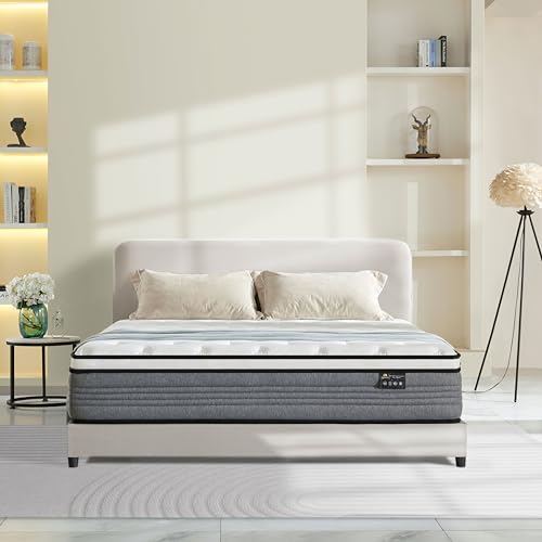 12 inch Queen Mattress, Hybrid Mattress with Individual Springs and Memory Foam, Mattress in a Box, Medium Firmness, Motion Isolation, CertiPUR-US.