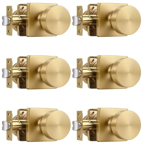 Probrico Passage Door Knobs Interior 6 Pack Champagne Bronze Door Knob Without Lock Inside Closet & Hallway Classic Round Door Knob