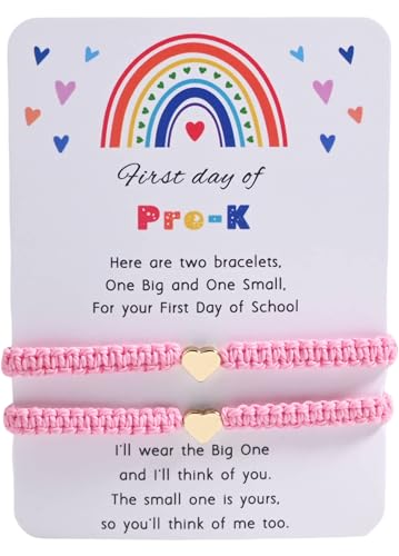 Image of First Day Of Kindergarten Pre K School Mommy And Me Bracelets Gifts, Back To School String Matching Bracelet Set For Mom Daughter Son