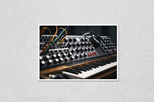 Wave Ambition Expansion Sound Pack - Classic Retro Synth Sounds 4 Poster Reproduction of Synthesizer board and headphones in sound recording studio.Professional hi-fi audio equipment for music producer.Retro analog synth device for producing new musical tracks