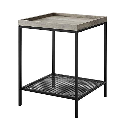 Walker Edison Furniture Company Industrial Farmhouse Square Side End Accent Table Living Room, 18 Inch, Grey