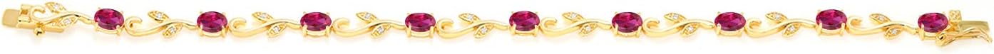 Gem Stone King 18K Yellow Gold Plated Silver Created Ruby and Diamond Greek Vine Tennis Bracelet For Women (4.63 Cttw, 7 Inch)