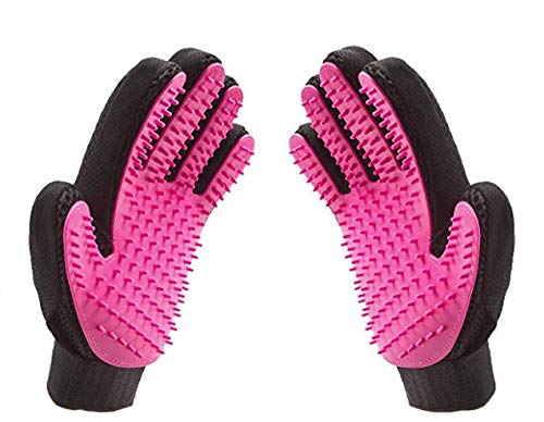 PETKIRI Pet Grooming Glove - Deshedding Brush Gloves for Dogs Cats - Pet Hair Remover Gloves for Long & Short Fur -Great Alternative to Ferminator and Brush- Pet Glove Hair Removal (One Pair) (Pink)