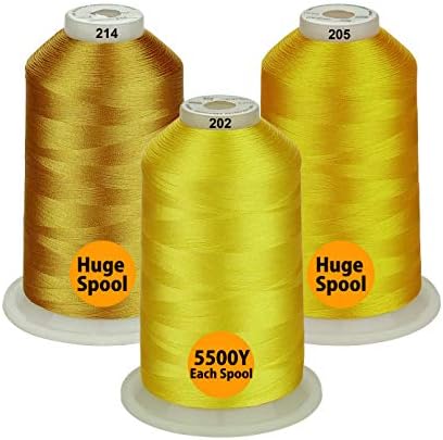 Simthread - 33 Selections - Various Assorted Color Packs of Polyester Embroidery Machine Thread Huge Spool 5500Y for All Sewing Embroidery Machines - 3 Differ Yellow
