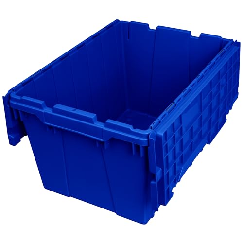Akro-Mils 39120 Industrial Plastic Storage Tote with Hinged Attached Lid, (21-Inch L by 15-Inch W by 12-Inch H), Blue, (6-Pack)