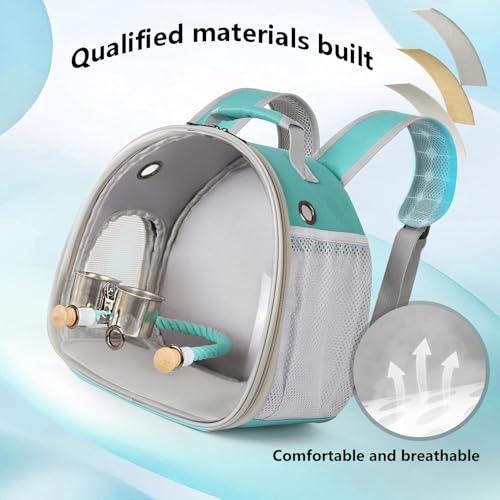 Image of Small Bird Travel Backpack Carrier Cage, Backpack to Transport Backpack Carrier with Clamp Cups Stand Perch for Parakeet Cockatiel Budgies Vet Carry Book Bag Green