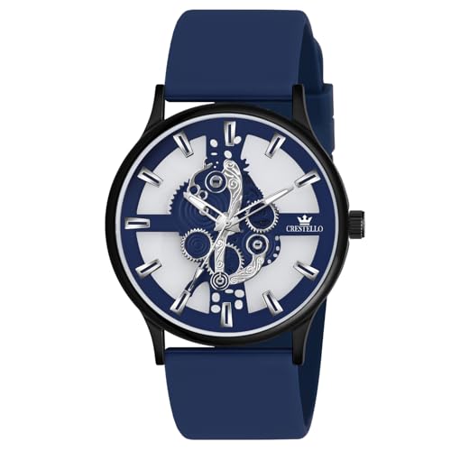 Image of CRESTELLO Silicone Strap Analog Wrist Watch for Men (Black /Blue /Green /Brown /Grey) | 1 Year Warranty* | CR-BK254