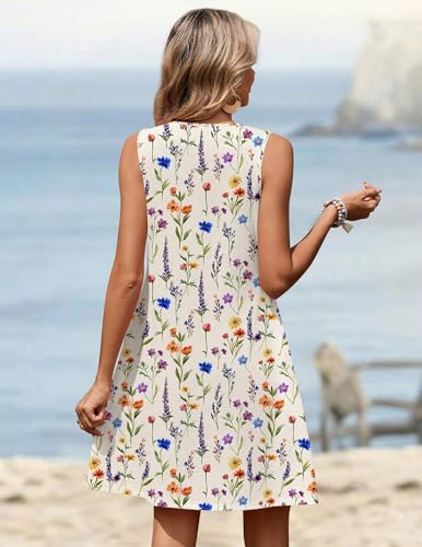 Image of Zeagoo Summer Dresses for Women 2026 Sleeveless Dress V Neck Tank Dress Pleated Floral Tshirt Sundresses with Pockets