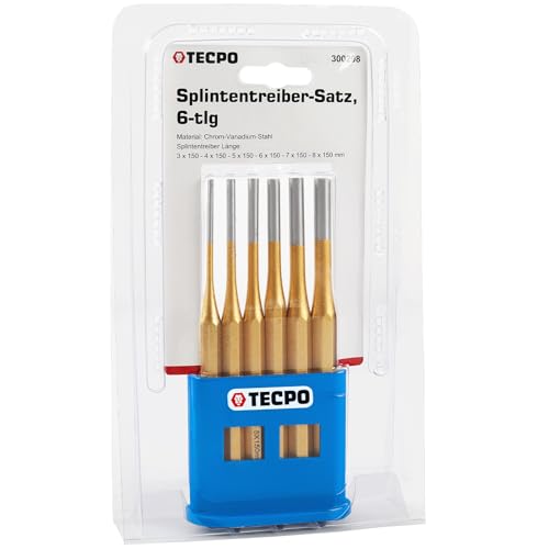 TECPO Splintentreiber-Satz, 6-teilig 3-8mm 150mm Dorn Durchschlag Durchtreiber Set Splinttreiber Austreiber Schlagwerkzeug Satz – Zum Ein-und Austreiben von Nieten, Bolzen, Stife und Muttern