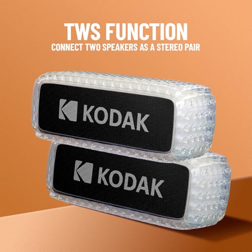 Kodak Enceinte Bluetooth - Étanche IPX6, Son Puissant 8W, Éclairage RGB, Autonomie 5h, Connexion Bluetooth V5.0 - Blanc