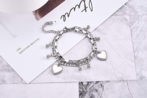 Bopreina Women Charm Beads Bracelet Star Moon Heart Dangle Charm Bracelets Stainless Steel Adjustable Layered Link Chain Jewelry For Women Mothers Day Birthday Gift Heart #TOP3