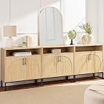 Best Choice Products Rattan Sideboard Buffet Cabinet, Entryway Table, Accent Storage Cabinet, Console Table for Hallway, Living Room, Dining Room - Natural - Image 4