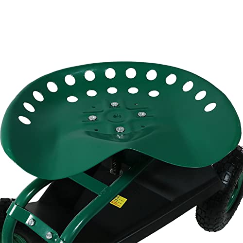 Sunnydaze Garden Cart Rolling Scooter With Extendable Steering Handle, Swivel Seat & Utility Basket, Green #TOP3