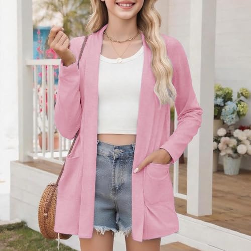 Girls Solid Front Open Cardigan Long Sleeve Lightweight Casual Outerwear With Pockets Kids Fall Winter Outfit2