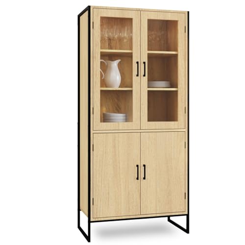 IDMarket - Vitrine Buffet Haut H. 176 cm vaisselier Detroit 4 Portes Design Industriel
