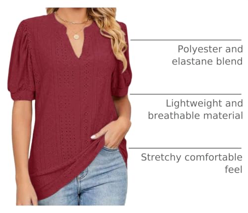 Image of Dokotoo Womens Blouses V Neck Puff Short Sleeve Business Casual Tops