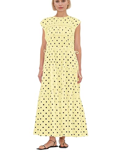 Image of calbatic Women Pleated Ruched Tiered Maxi Dress Sleeveless Patchwork Ruffle Hem A Line Flowy Summer Elegant Long Dress