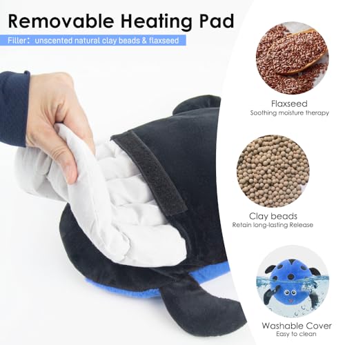 Image of Microwavable Heat Pad for Neck and Shoulders, Warm Compress Wrap, Blue | Cute Unscented Stuffed Animal Moist Heat Pad for Neck, Shoulder, Stitched Heatable Soft Pillow for Cramps, Period