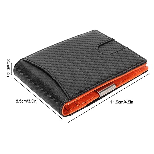 Atyhao Men Slim Wallet Blocking, 10 Credit Card Holder Slots Money Clip, PU Carbon Fiber, Boyfriend, Husband, Dad, Friend, Spacious Inside (Black with Orange Interior)2