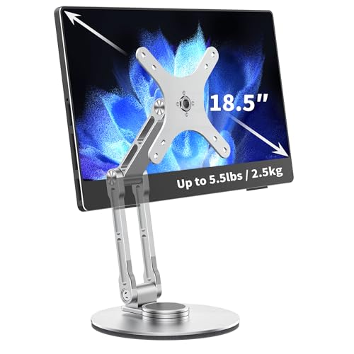 Image of Portable Monitor Stand VESA Mount, Tilt & Rotation Joints Use Metal Hinges, Foldable Aluminum Desk Mount for 13-18.5 Inch & up to 5.5 lbs Small Monitors, Suitable for Home Office Travel (Silver)