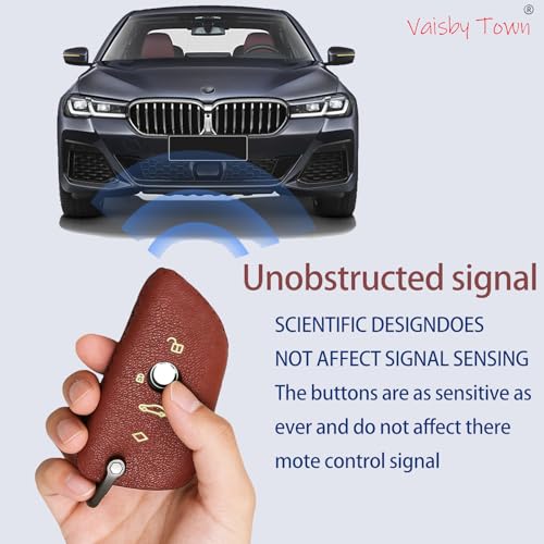 Image of Car Key Fob Cover Compatible with BMW 2 3 5 6 7 Series X1 X3 X4 X5 X6 X7 Z4 | Genuine Goat Leather Hand-Stitched, Volcano Red Premium Protective Case with Strap & Keychain