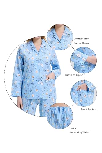 Image of GLOBAL Women Cotton Pajamas Long Sleeve PJs Button Down Sleepwear S-3XL