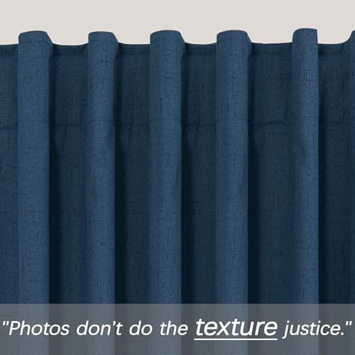 Image of KOUFALL Navy Blue Curtains Blackout 84 Inch Length,Linen Pleated Dark Blue Black Out Back Tab Midnight Curtains for Living Room Men Bedroom
