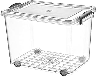 Set of 2 Plastic Storage Box With Lid On Wheels, This Container for Multi Purpose use. Food Safe, Clip Locked, Stackable and BPA Free. size:42.5 x 30.5 x 30cm (Clear, 33.5 Litre)