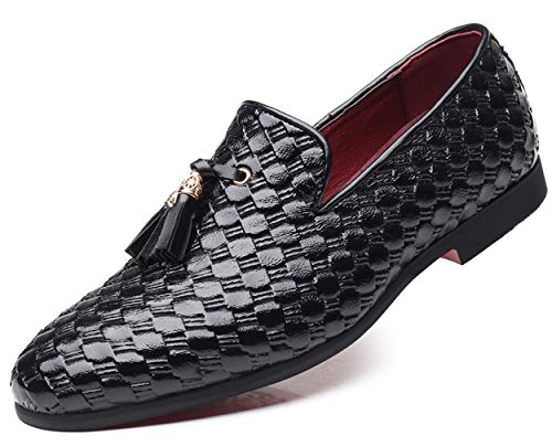 Santimon Mens Loafers Tassel Fringe Comfortable Casual Moccasins Woven Slip On Driving Wedding Prom Shoes